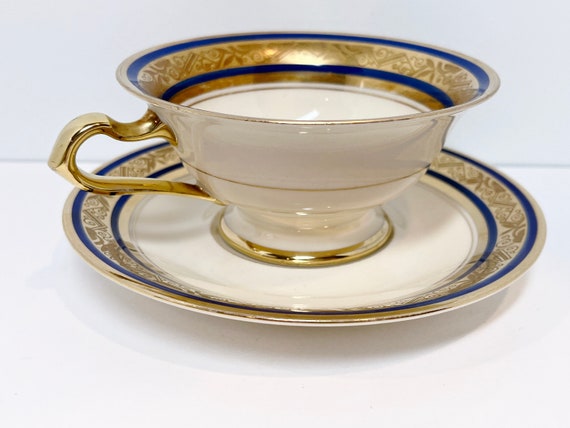 Eschenbach Teacup, Bavarian Teacup, Bavarian German Teacups, Navy Gold Teacups, Antique Teacups Vintage