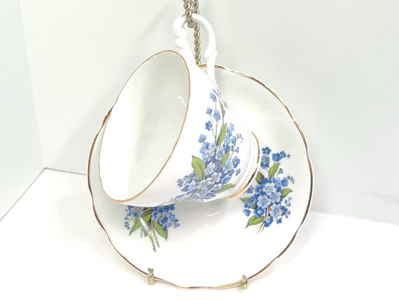 Forget Me Not Teacup and Saucer, Royal Ascot Bone China, Floral Teacup, Gardener Gift, Friend Gift, Housewarming Gift, Gift for Her