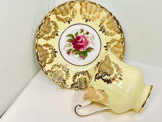 Paragon Teacup and Saucer, Floral Teacup, Vintage Teacup, Gift for Her, Anniversary Gift, Yellow Teacup, Birthday Gift