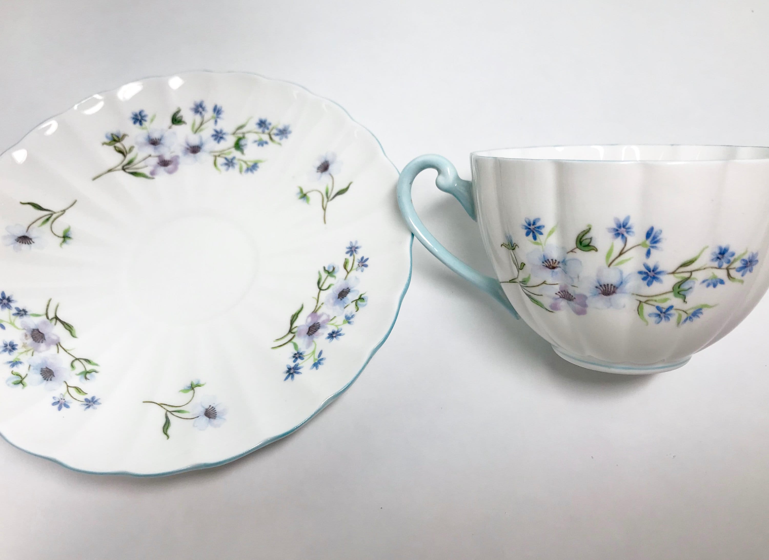 Shelley Teacup and Saucer, Blue Rock Pattern, Ludlow Shape Tea Cup