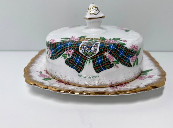 Nova Scotia Tartan Butter Dish Plaid Butter Dish Antique Cheese Dish English Bone China