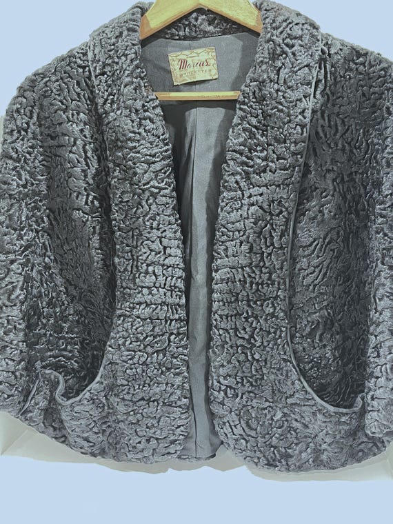 Vintage Black Mouton Lamb Fur Jacket - 1940s Real Fur Cape