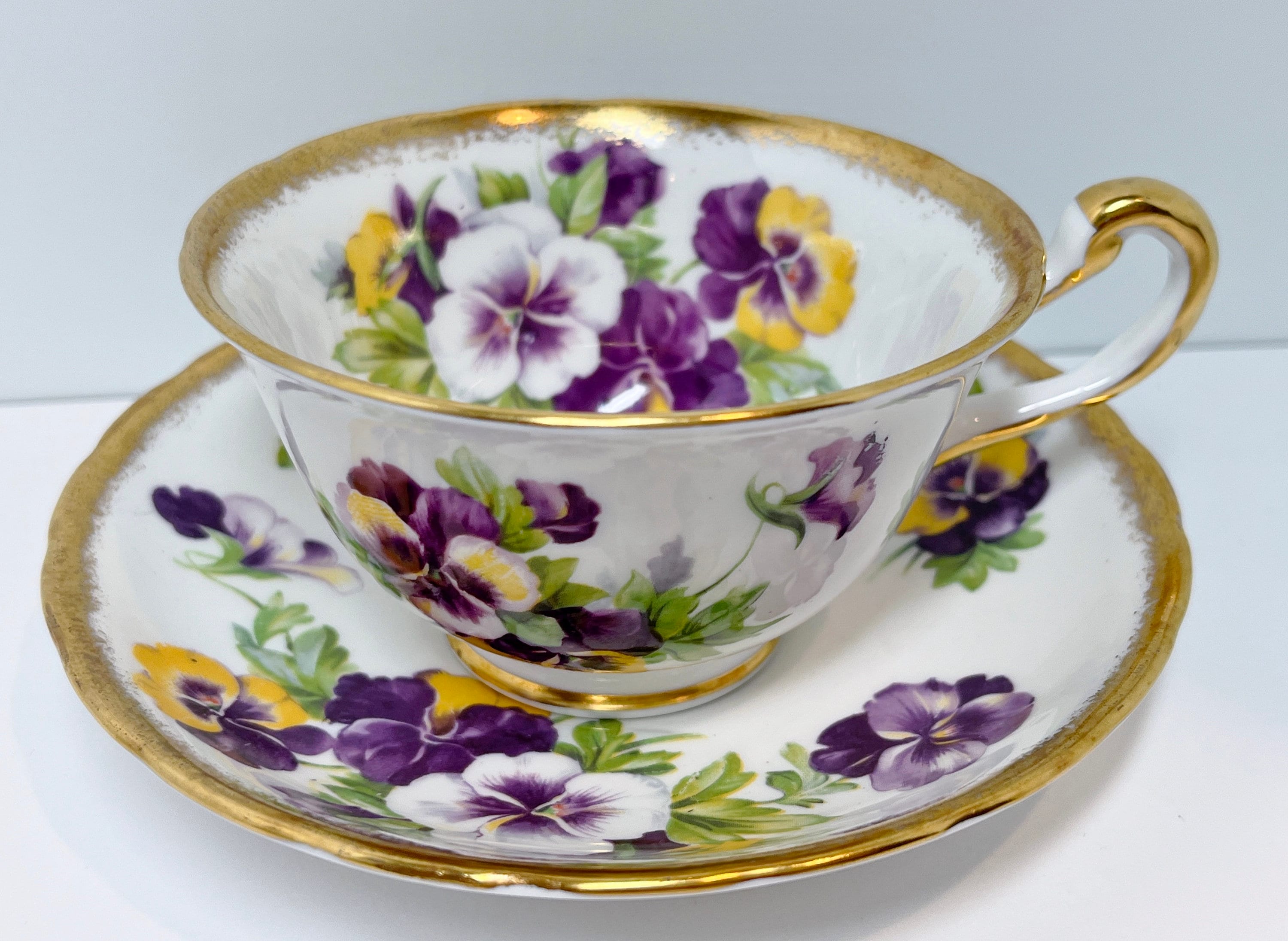 Pansy Teacup by Royal Chelsea, Hand Painted Teacup, Floral Teacups