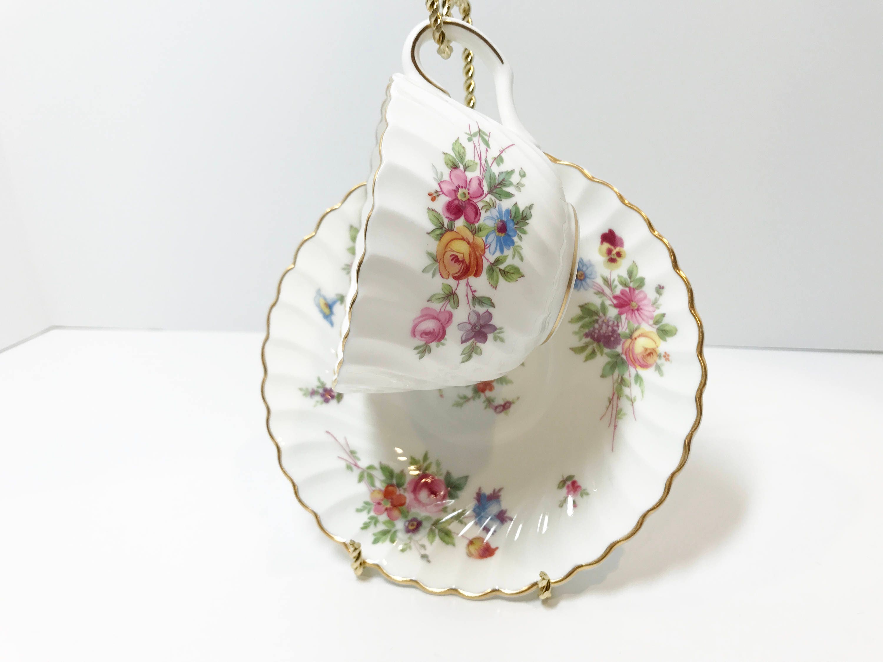 Hand Painted Minton Tea Cup and Saucer, Marlow Pattern, Antique Teacups