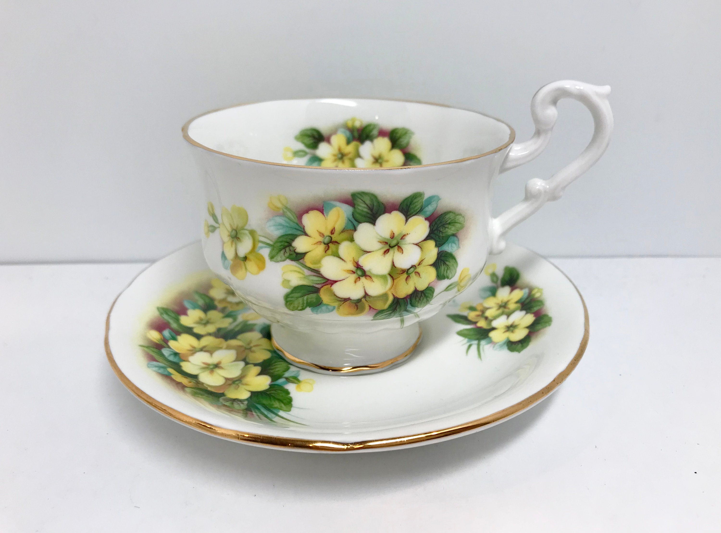 Yellow Floral Paragon Teacups, Floral Tea Cups, English Bone China Cups