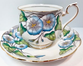 Morning Glory Teacup and Saucer by Royal Albert Bone China , English Teacups , September Birthday , Hand Painted , Floral Tea Cup
