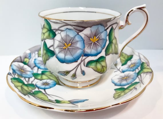 Morning Glory Teacup and Saucer by Royal Albert Bone China , English Teacups , September Birthday , Hand Painted , Floral Tea Cup