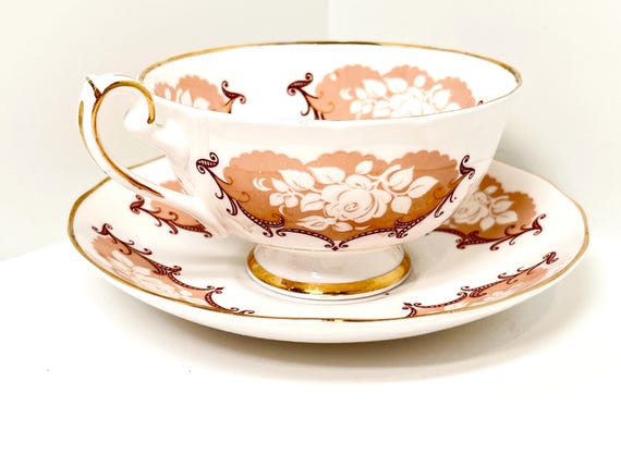RARE Overmark Shelley Teacup and Saucer, Lincoln Shape, Shelley China, Peacock Shelley China, Antique Teacup, Anniversary Gift, Gift for Him