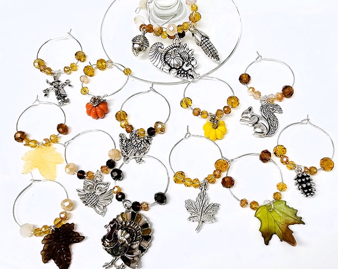 Autumn Wine Glass Charms Set of 15 Fall Wine Charms Autumn Wine Charms Stemware Wine Charm Rings