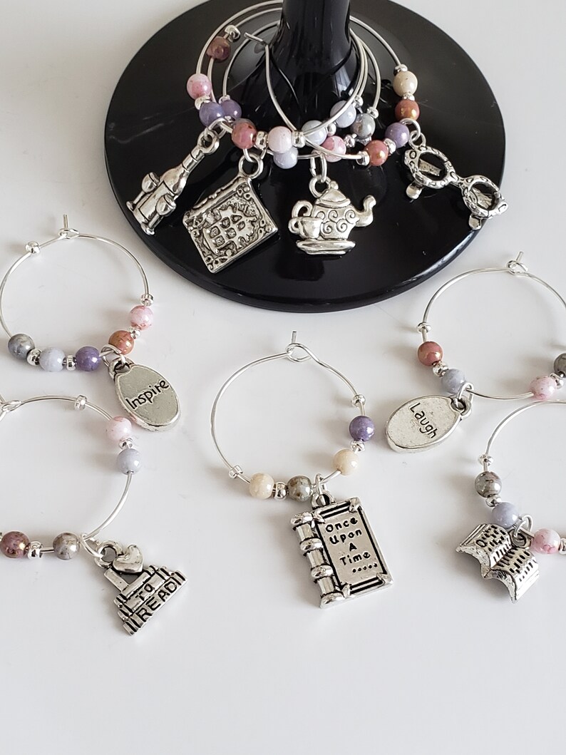 Book Club Wine Charms Set of 9 Book Wine Glass Markers With Etsy