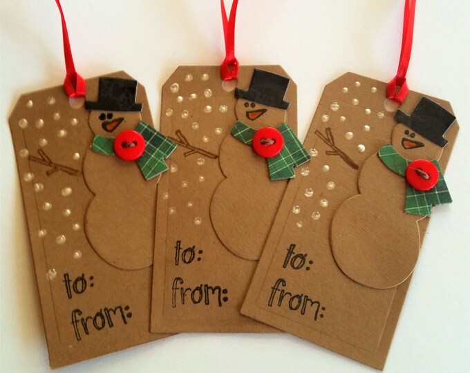 Snowmen Gift Tags set of 6 Handmade Holiday Gift Tags Christmas Gift
