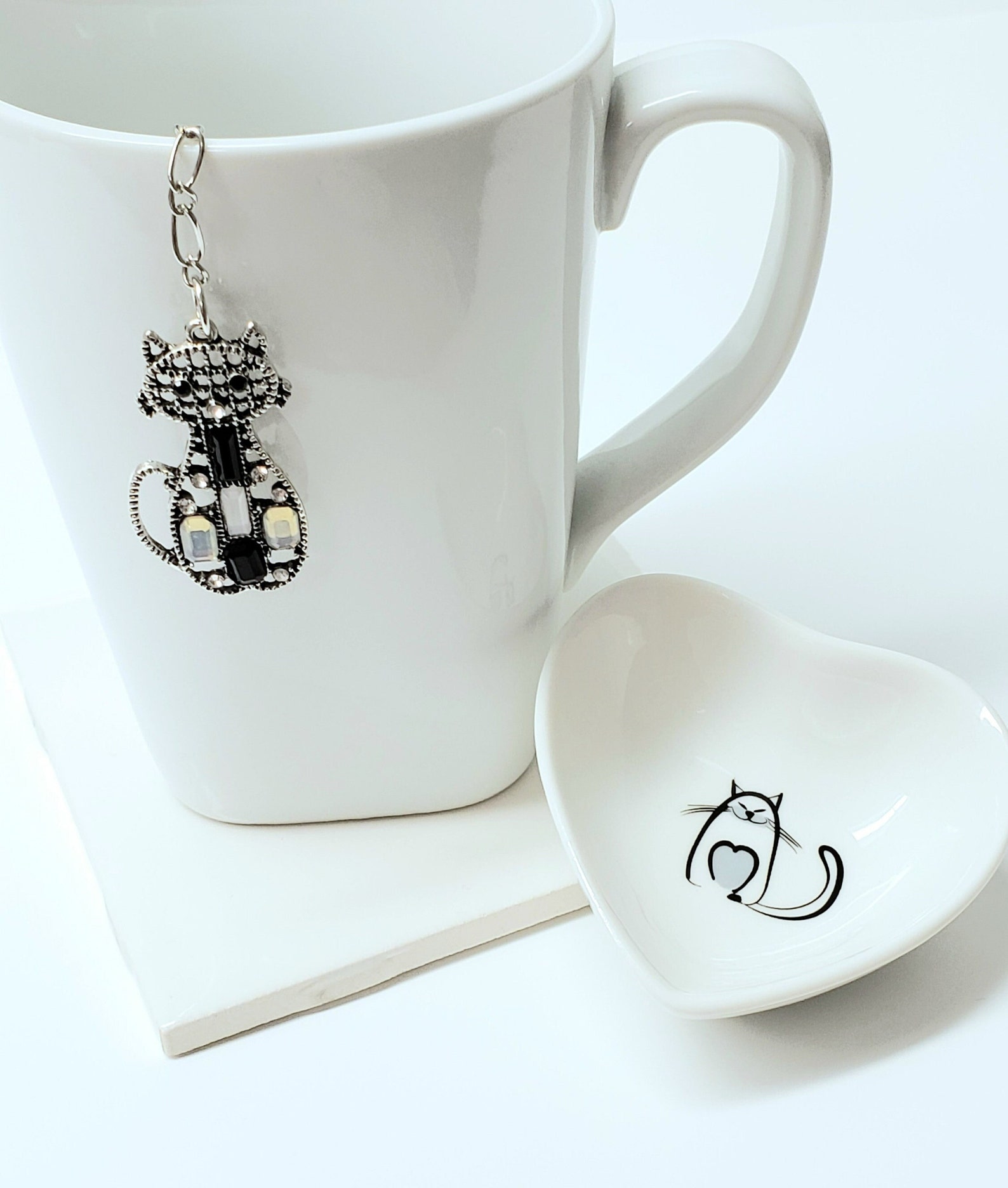 Cat Tea Infuser Set With Porcelain Drip Bowl for Mesh Tea Ball Etsy