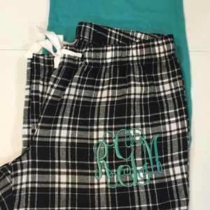 Monogrammed Flannel Pajama Bottoms and  Top Set