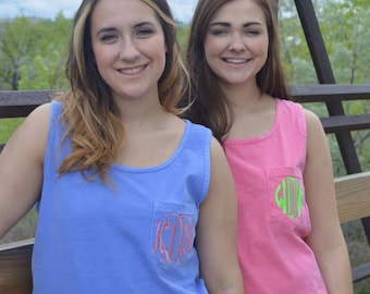 Comfort Colors Monogrammed Pocket Tank