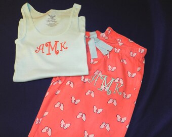 Personalized Cotton Pajama Bottoms and Tank Top