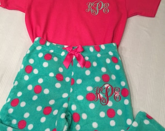 SALE! Little Girls Monogrammed Pajama Pant and T-Shirt Set