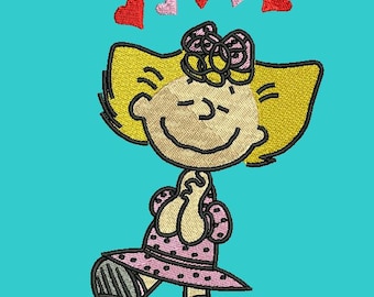 Hand getekend Sally Machine borduurwerk ontwerp, Linus, Peanuts karakter, Charlie Brown, Snoopy, bestand, Instant Download (.PES, .DST, .EMB)