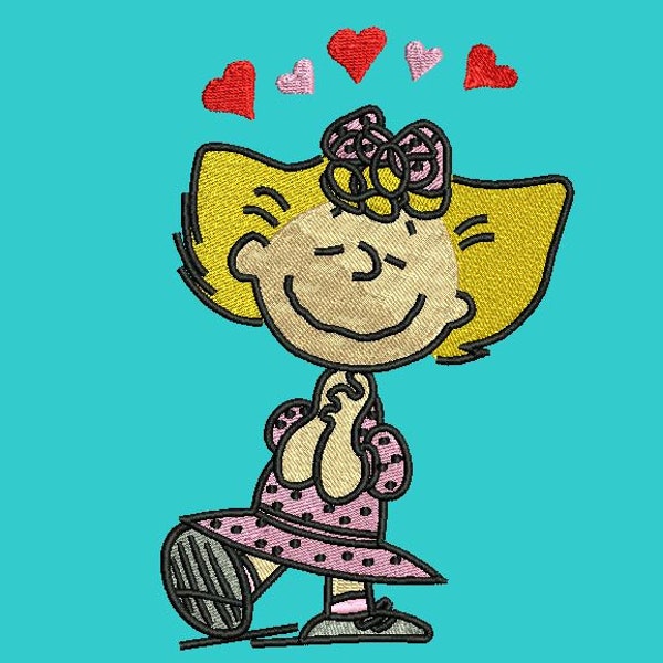 Hand Drawn Sally Machine Embroidery Design, Linus, Peanuts Character, Charlie Brown, Snoopy, File, Instant Download (.PES, .DST, .EMB)