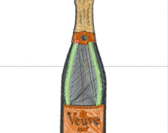 Veuve Champagne Bottle Patch Machine Embroidery Design, New Years, wine bottle, File, Instant Download (PES, JEF, pcs, and more)