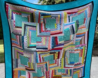 Edredón de cabaña de troncos arcoíris hecho a mano: moderno y colorido (170 x 170 cm)