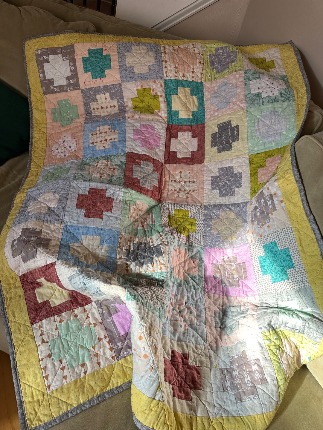 Be Positive: Sweet Little Scrappy Baby Quilt 38 X 48" Cozy Handmade ...