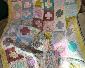 Sea positivo: edredón de bebé dulce y pequeño de retales de 38 x 48 pulgadas, edredón acogedor hecho a mano