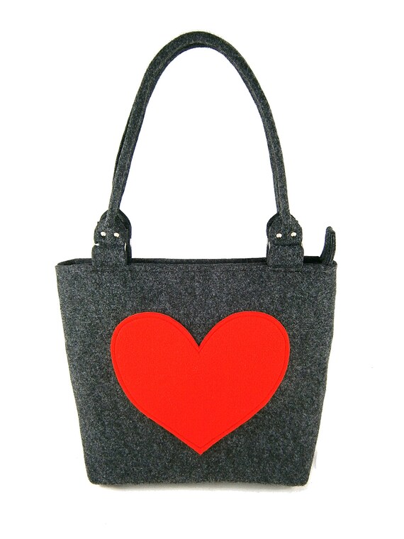 Items similar to Heart handbag Felt purse Bag for women Gray bag Felt ...