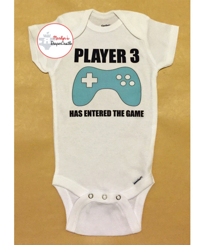 Video Game Baby Onesie Handmade Baby Shower Gift Player 3 Has Entered The Game Baby Onesie Handmade Baby Gift