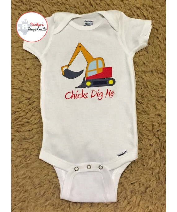 Items similar to Chicks Dig Me, Bulldozer, Cute Baby Onesie, Digging