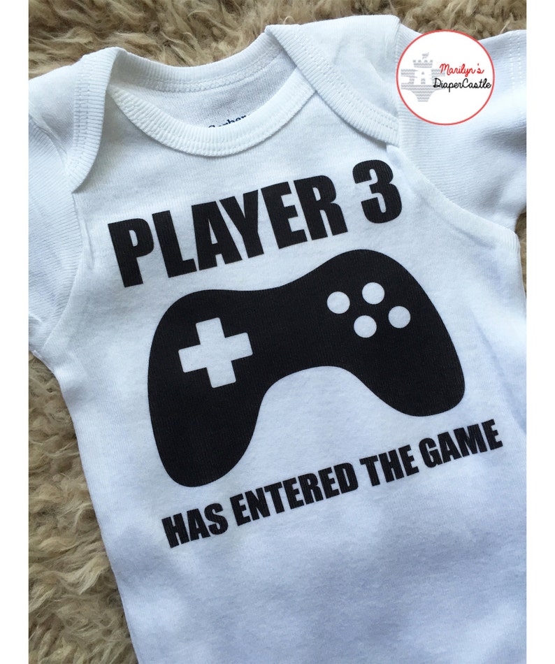Video Game Baby Onesie Handmade Baby Shower Gift Player 3 Has Entered The Game Baby Onesie Handmade Baby Gift