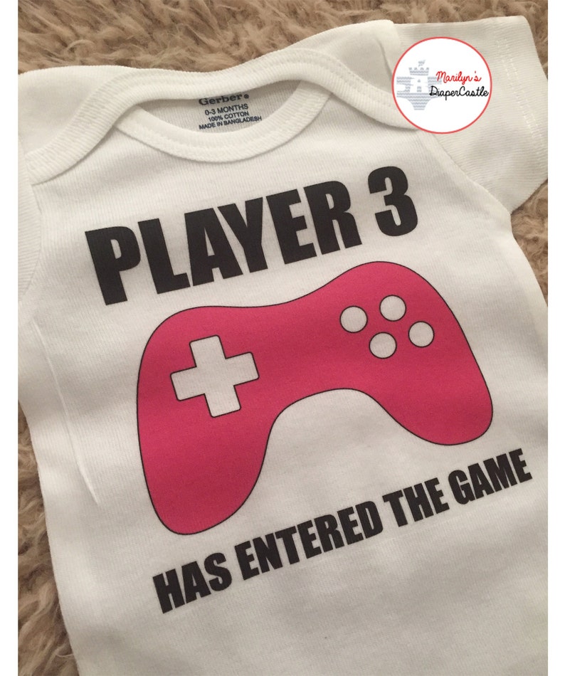 Video Game Baby Onesie Handmade Baby Shower Gift Player 3 Has Entered The Game Baby Onesie Handmade Baby Gift