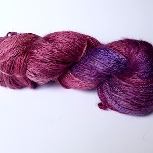 100% Pygora Goat Yarn color Rhubarb Hand Dyed 2 oz. 3 Ply Sport Weight Skein image 1