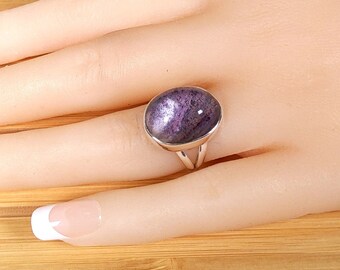 Purple Lodolite Garden Quartz Oval Cut Sterling Silver Ring Size 6