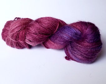 100% Pygora Goat Yarn - color "Rhubarb" Hand Dyed 2 oz. 3 Ply Sport Weight Skein