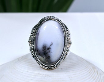Sterling Silver & Dendrite Opal Ring Size 8