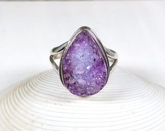 Sterling Silver & Purple Agate Druzy Ring Size 6 1/2