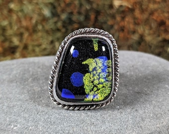 Sterling Silver & Dichroic Art Glass Signature Ring Size 7 1/2
