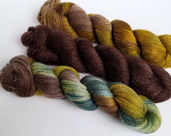 80% Pygora Goat & Merino Wool Blend Yarn - "Spring, Log Wood or Winter Squash" Hand Dyed 2 oz. 2 Ply Finger Weight
