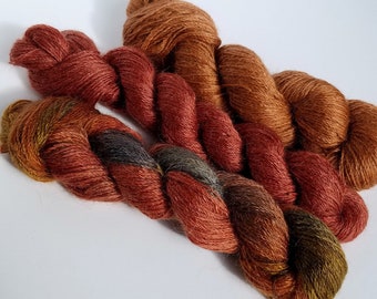 100% Pygora Goat Yarn - "Wattlebark, Garnet or Desert Sky" Hand Dyed 2 oz.