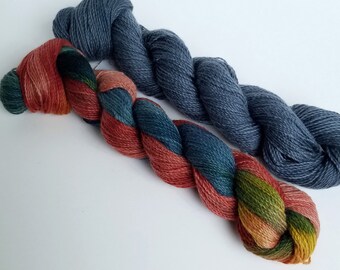 80% Pygora Goat & Merino Wool Blend Yarn - &quot;Sunset or Silver Birch&quot; Hand Dyed  2 oz. 2 Ply Finger Weight