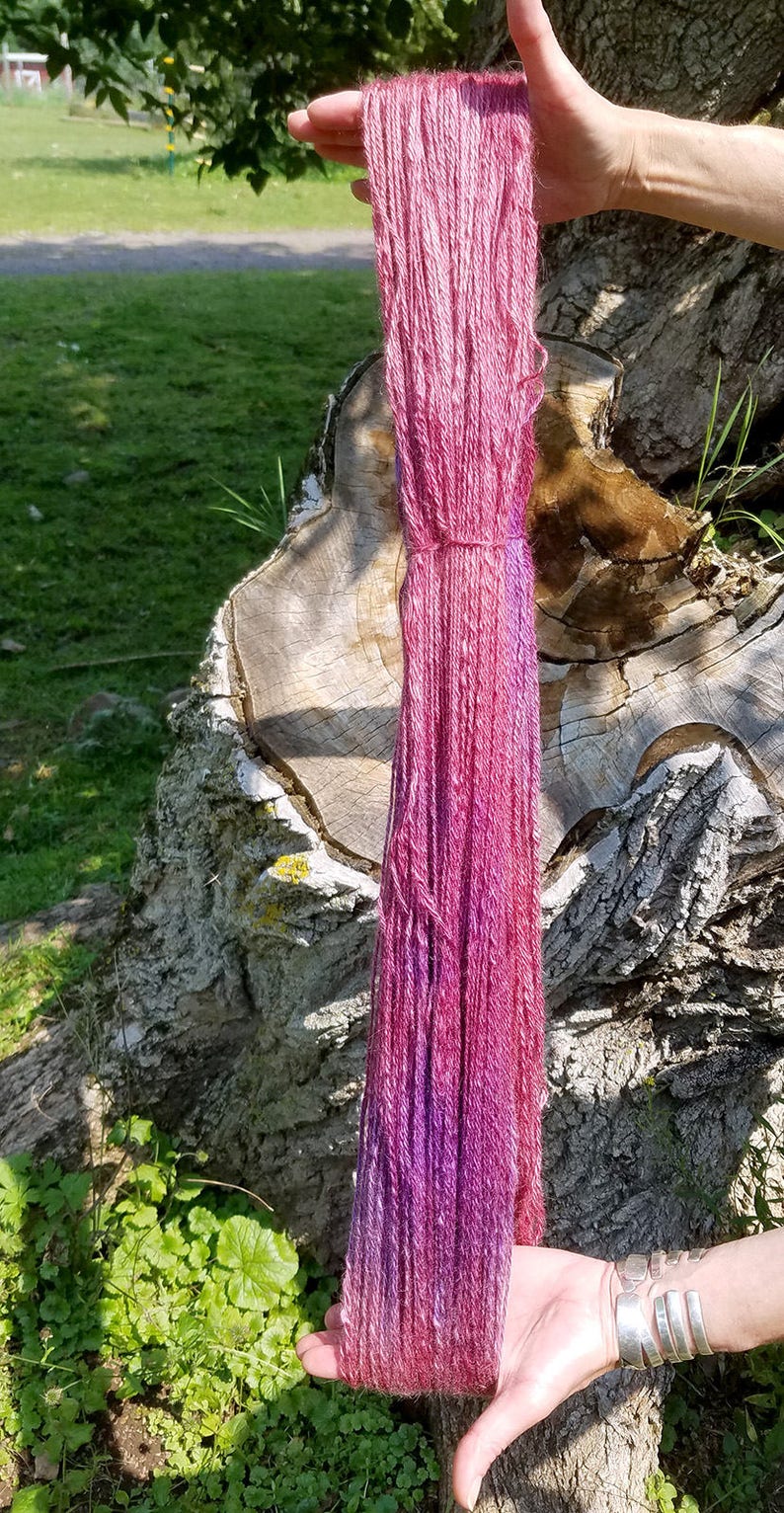 100% Pygora Goat Yarn color Rhubarb Hand Dyed 2 oz. 3 Ply Sport Weight Skein image 2