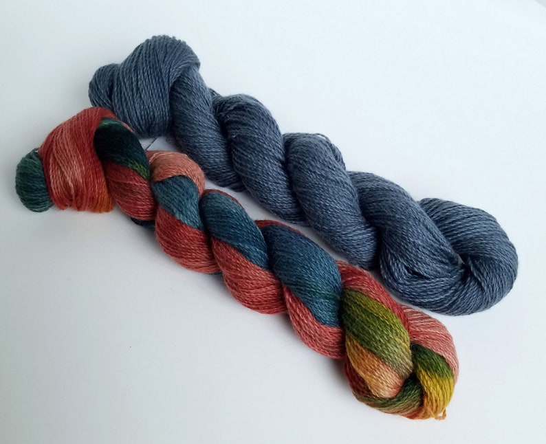 Sunset or Silver Birch Hand Dyed  2 oz 80/% Pygora Goat /& Merino Wool Blend Yarn 2 Ply Finger Weight