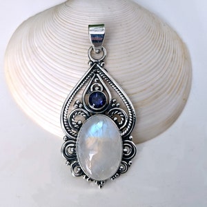 Sterling Silver with Moonstone & Iolite Pendant