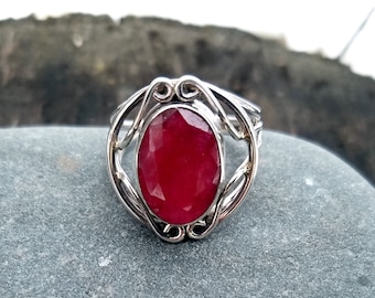 Sterling Silver & Ruby Ring Size 7 3/4