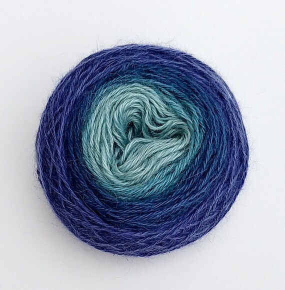 100% Pygora Goat Yarn - "Gitche Gumee" Ombre Gradinet Hand Dyed 2 oz. 3 Ply Finger Weight
