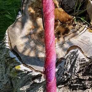 100% Pygora Goat Yarn color Rhubarb Hand Dyed 2 oz. 3 Ply Sport Weight Skein image 3