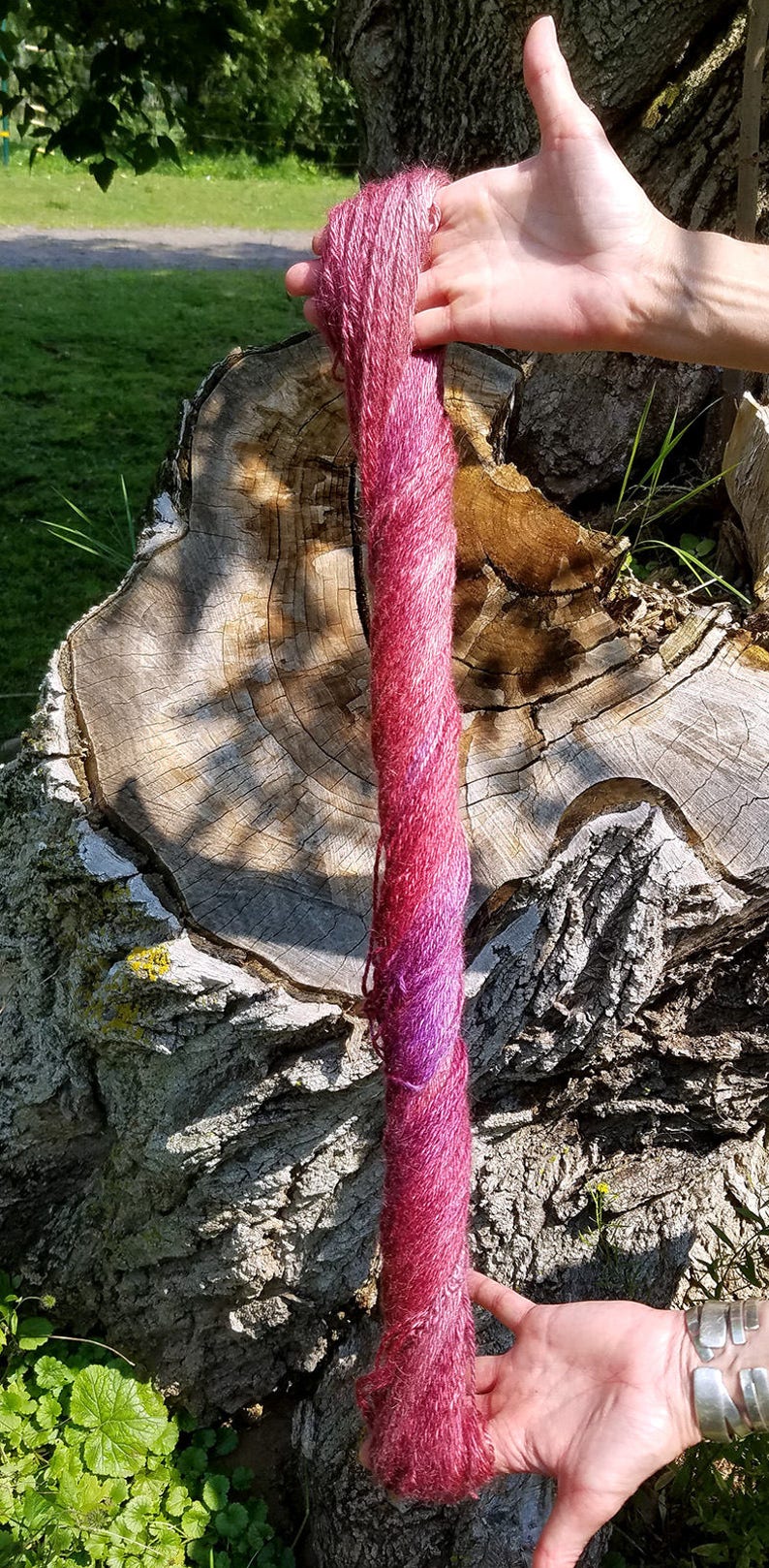 100% Pygora Goat Yarn color Rhubarb Hand Dyed 2 oz. 3 Ply Sport Weight Skein image 3