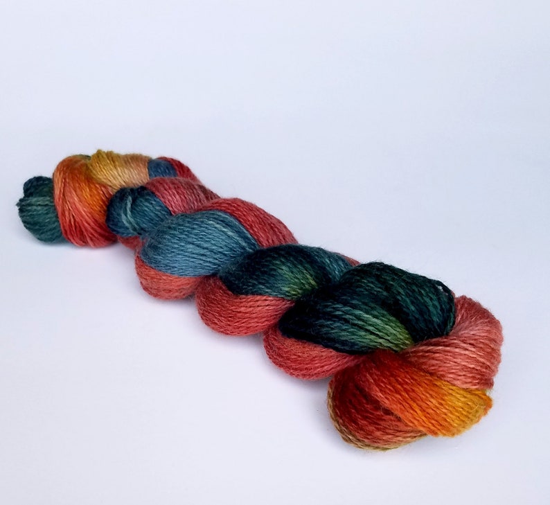 Sunset or Silver Birch Hand Dyed 2 oz 80/% Pygora Goat /& Merino Wool Blend Yarn 2 Ply Finger Weight