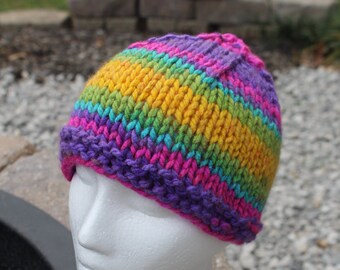 Multi-Colored Knit Hat, Beanie Hat, Winter Hat, Skull Hat