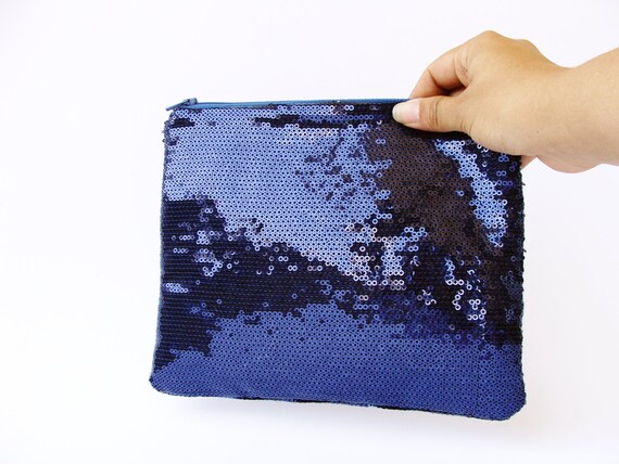 blue sequin clutch